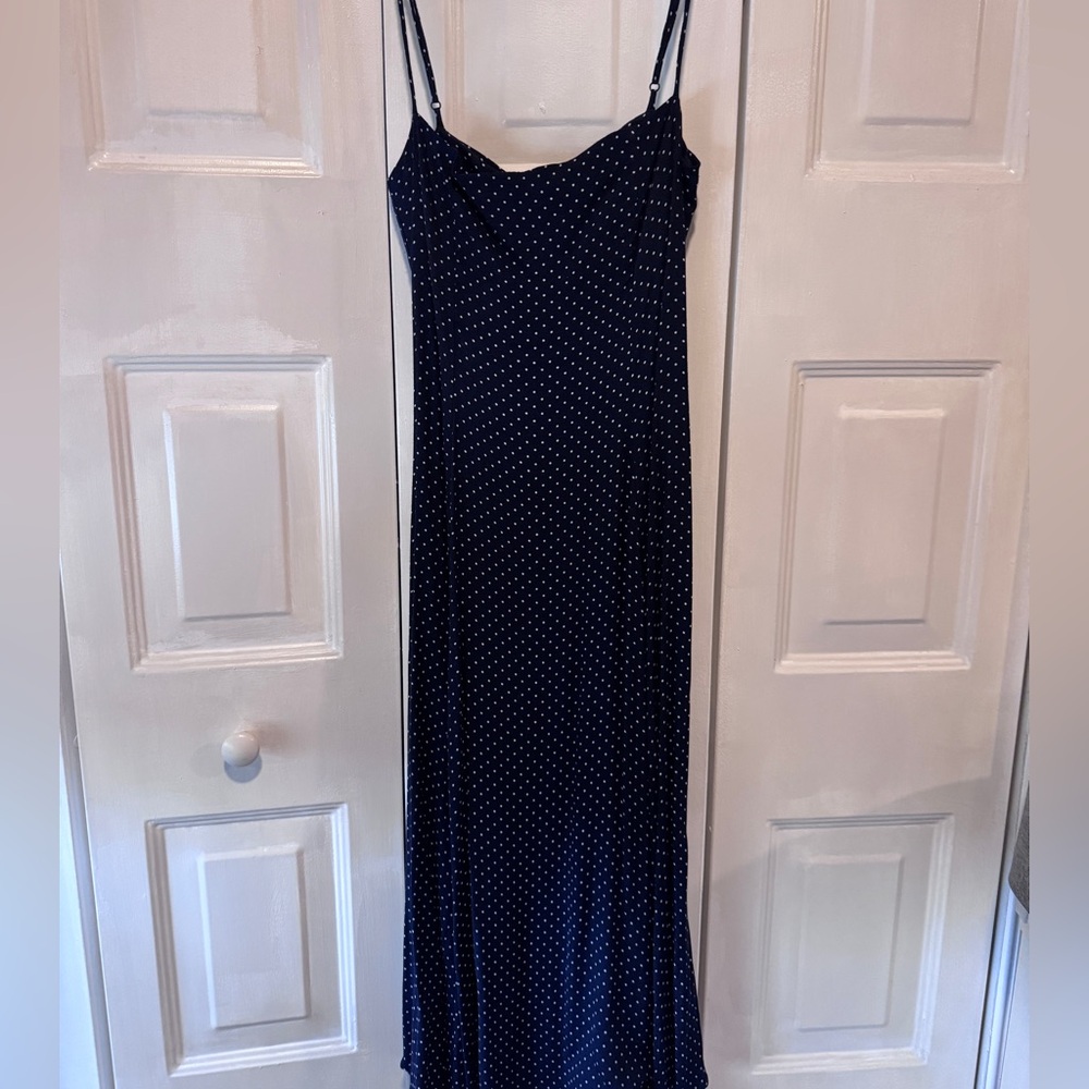 Reformation Navy Polka Dot Maxi Dress